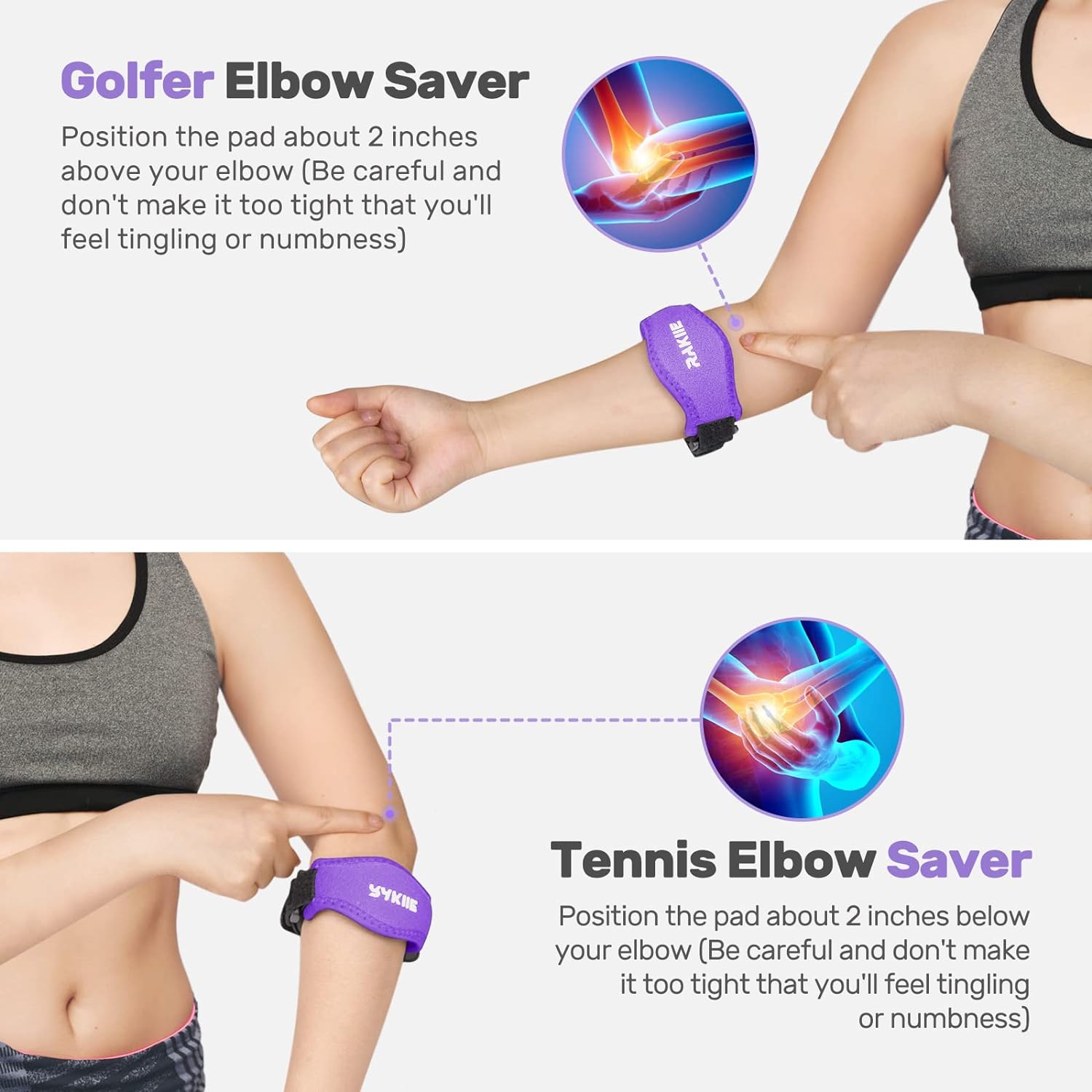 Rakiie Elbow Brace 2 Packs for Tendonitis, Adjustable Golf and Tennis Elbow Relief for Men and Women