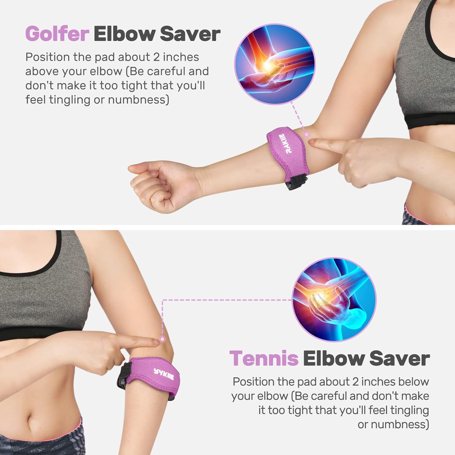 Rakiie Elbow Brace 2 Packs for Tendonitis, Adjustable Golf and Tennis Elbow Relief for Men and Women