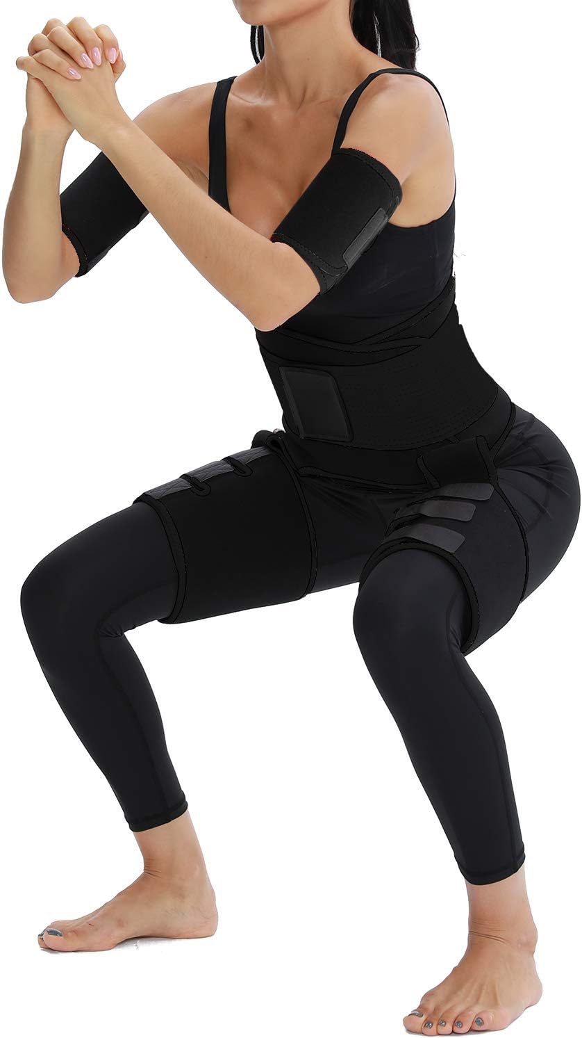 RESHE 4 in 1 High Waist Arm and Thigh Wast Trainer for Women, Sweat Band Waist Trimmer Plus Size