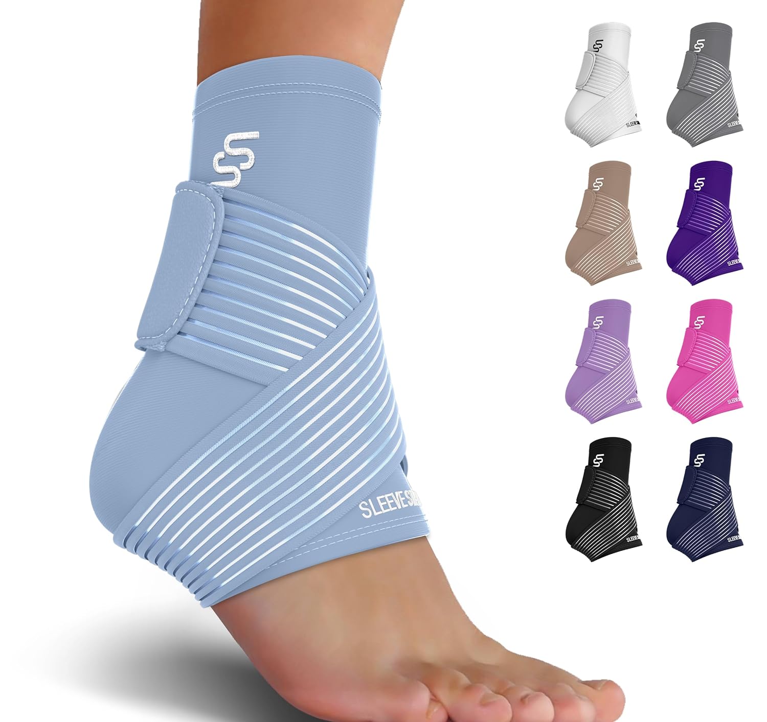 Sleeve Stars Ankle Support for Ligament Damage  Sprained Ankle, Plantar Fasciitis Support  Achilles Tendonitis Pain Relief, Ankle Brace for Women  Men w/Compression Ankle Strap (Single/Light Blue)