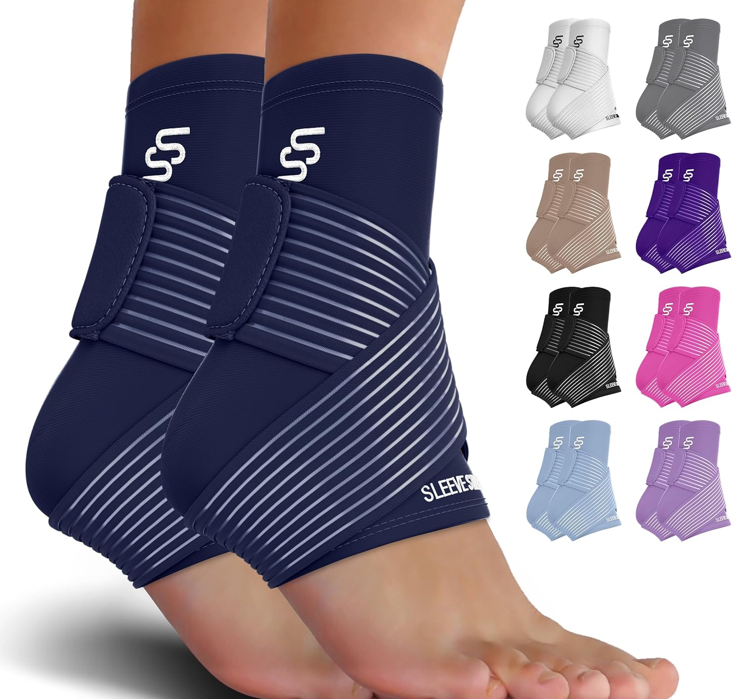 Sleeve Stars Ankle Support for Ligament Damage  Sprained Ankle, Plantar Fasciitis Support  Achilles Tendonitis Pain Relief, Ankle Brace for Women  Men w/Compression Ankle Strap (Single/Light Blue)