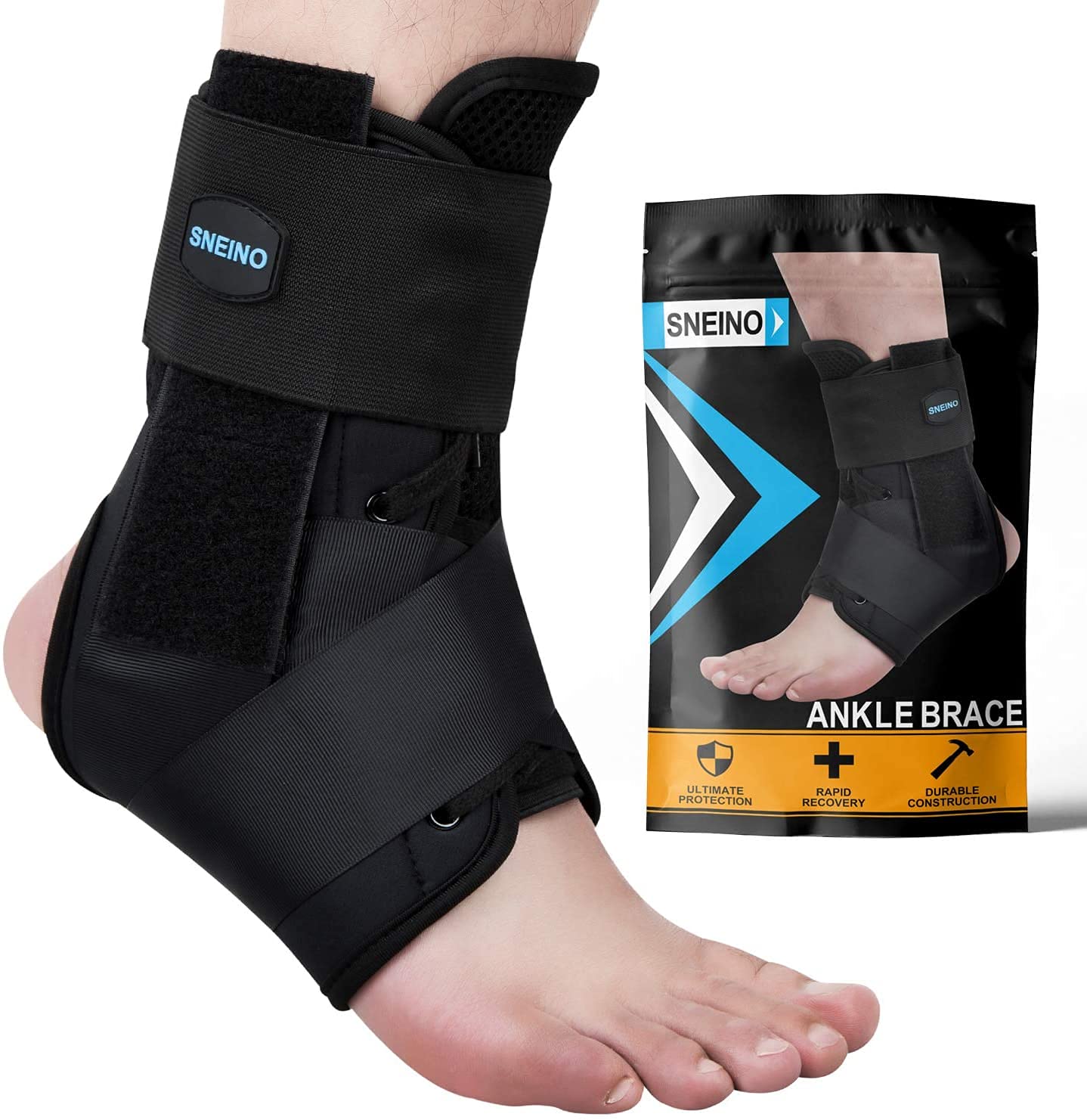 SNEINO Ankle Brace for Women  Men - Ankle Brace for Sprained Ankle, Ankle Support Brace for Achilles,Tendon,Sprain,Injury Recovery, Lace up Ankle Brace for Running, Basketball, Volleyball(Medium)