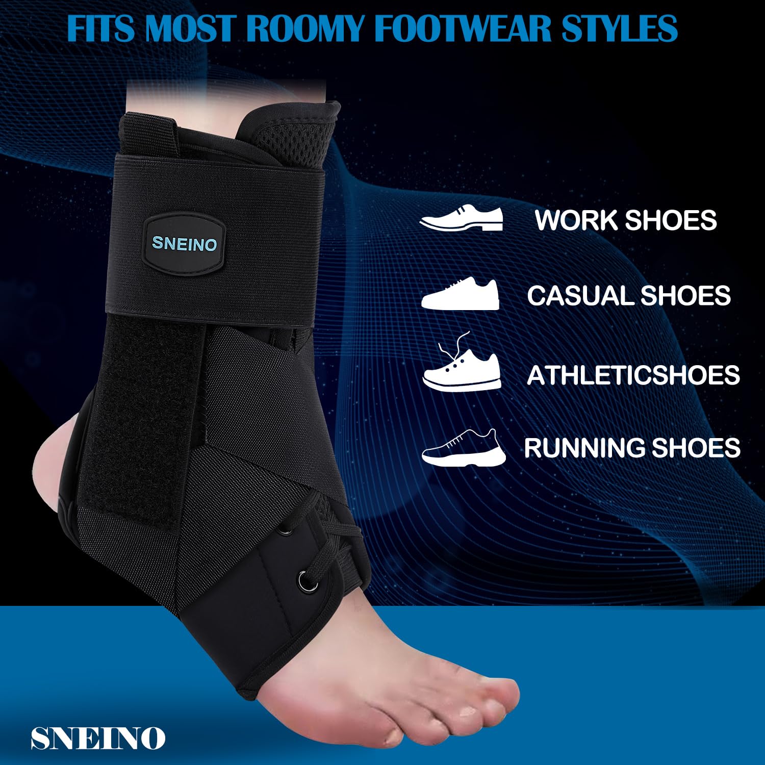 SNEINO Ankle Brace for Women  Men - Ankle Brace for Sprained Ankle, Ankle Support Brace for Achilles,Tendon,Sprain,Injury Recovery, Lace up Ankle Brace for Running, Basketball, Volleyball(Medium)