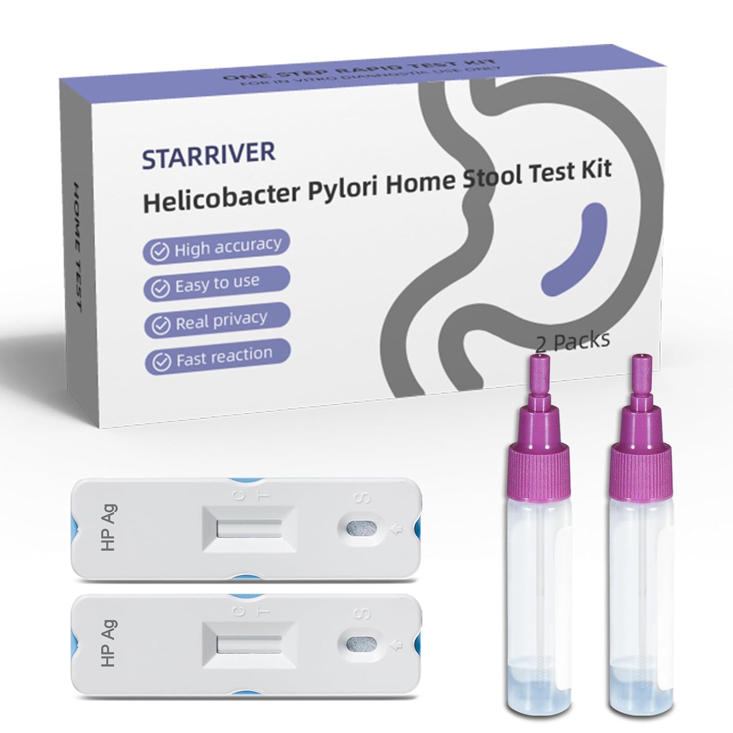 STARRIVER 2 Test H Pylori Test Kit, Helicobacter Pylori Home Stool Test Kits, h. Pylori Stool (Antigen) Self-Test Detection Kits at Home, Easy to Use, Results in 10-15 Minutes