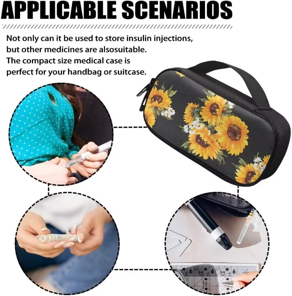 Suhoaziia Mandala Flower Diabetic Supplies Travel Case, Storage Carrying Bag for Diabetes Testing Kit, Blood Glucose Monitor Meters, Test Strips, Medication, Lancets, and Other Diabetic Supplies