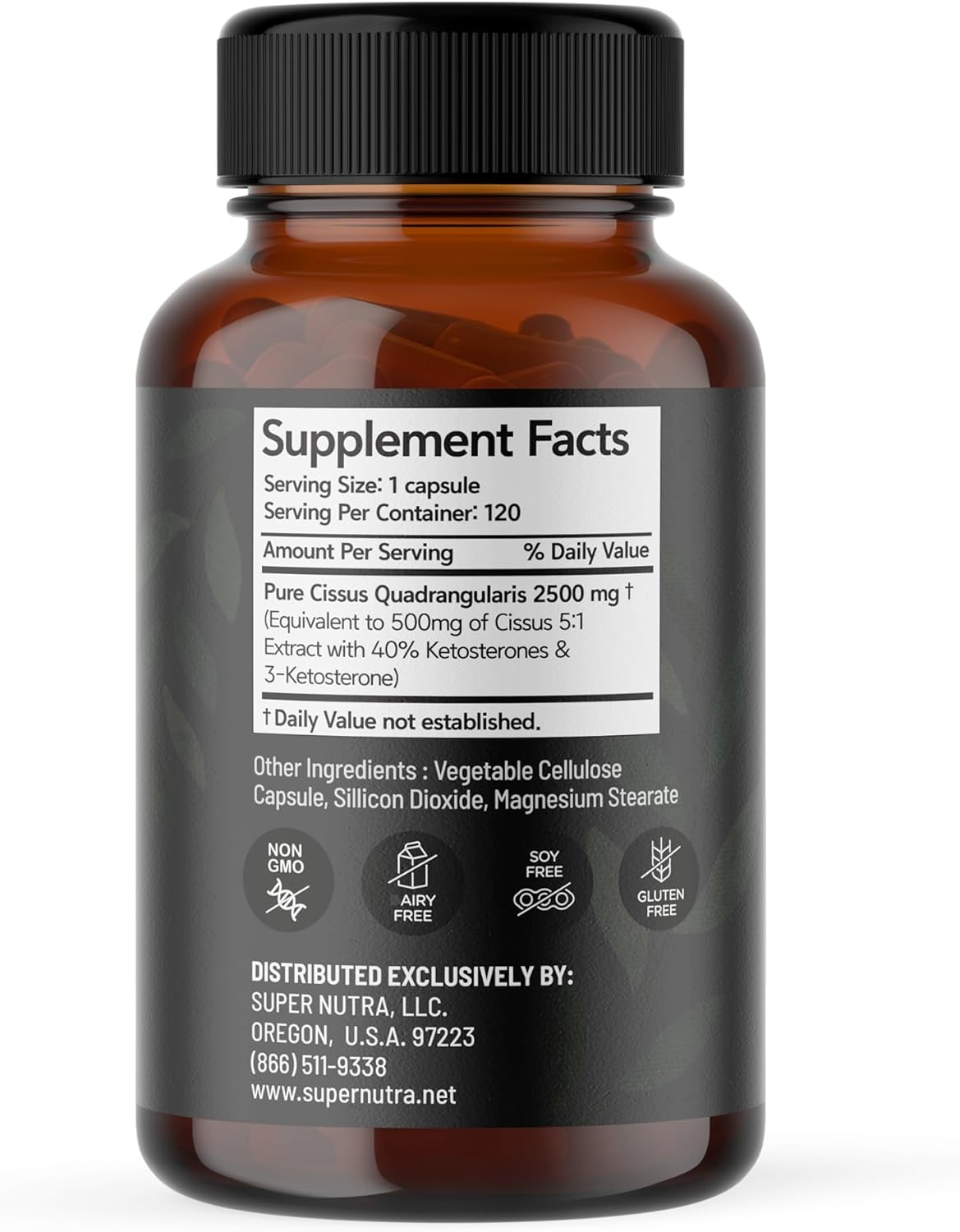 SUPER NUTRA Cissus 2500mg Cissus Quadrangularis Extract 120 Veg Capsules 1 per Servings 4 Months Supply.