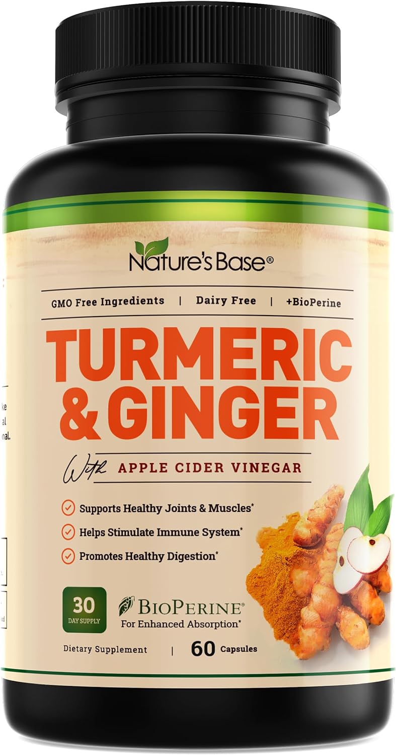 Turmeric and Ginger Supplement - Tumeric Curcumin Joint Support Pills - with Apple Cider Vinegar BioPerine Black Pepper - 95% Curcuminoids - 60 Capsules