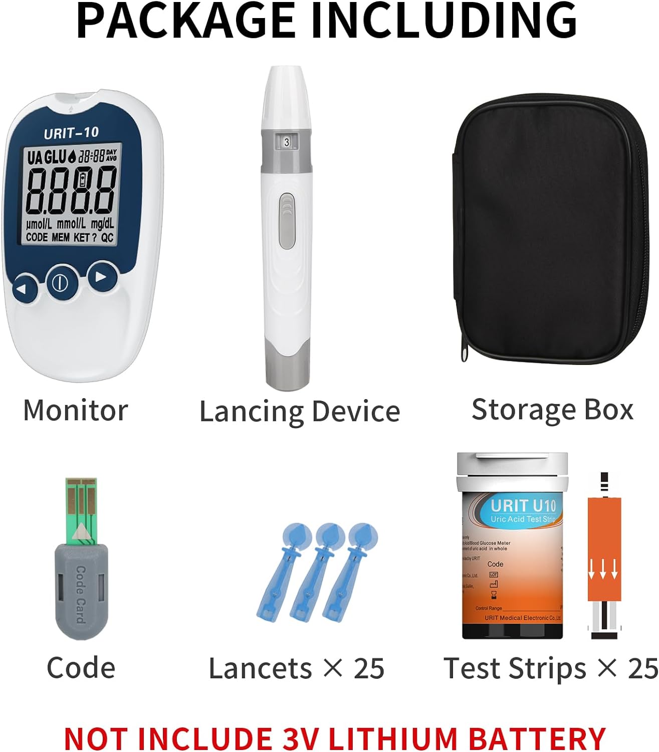 URIT Uric Acid Test Kit, Home Uric Acid Test Meter + 25 Test Strips, Uric Acid Test System U-10 (mg/dL)