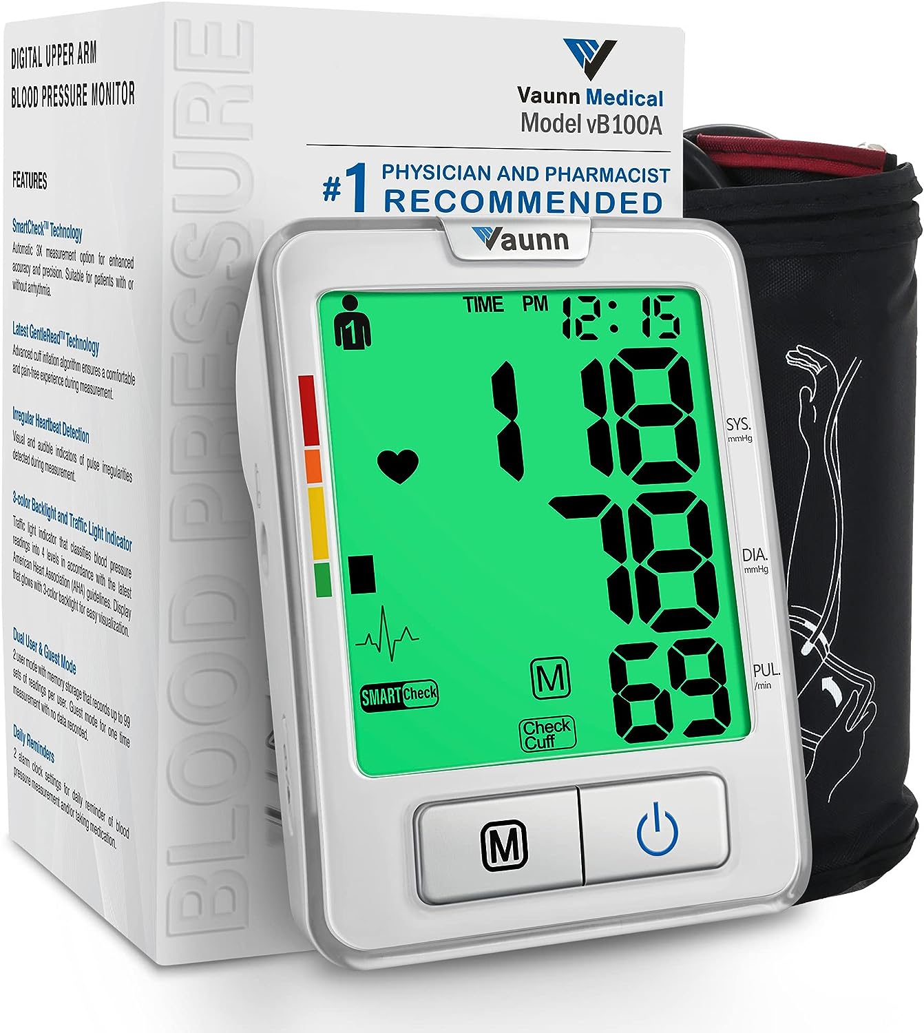 Vaunn Medical Automatic Blood Pressure Machine with Large Cuff, Digital Blood Pressure Monitor, Upper Arm Cuff 8.7-16.5 (vB100A)