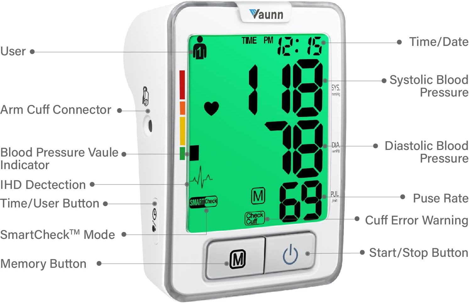 Vaunn Medical Automatic Blood Pressure Machine with Large Cuff, Digital Blood Pressure Monitor, Upper Arm Cuff 8.7-16.5 (vB100A)