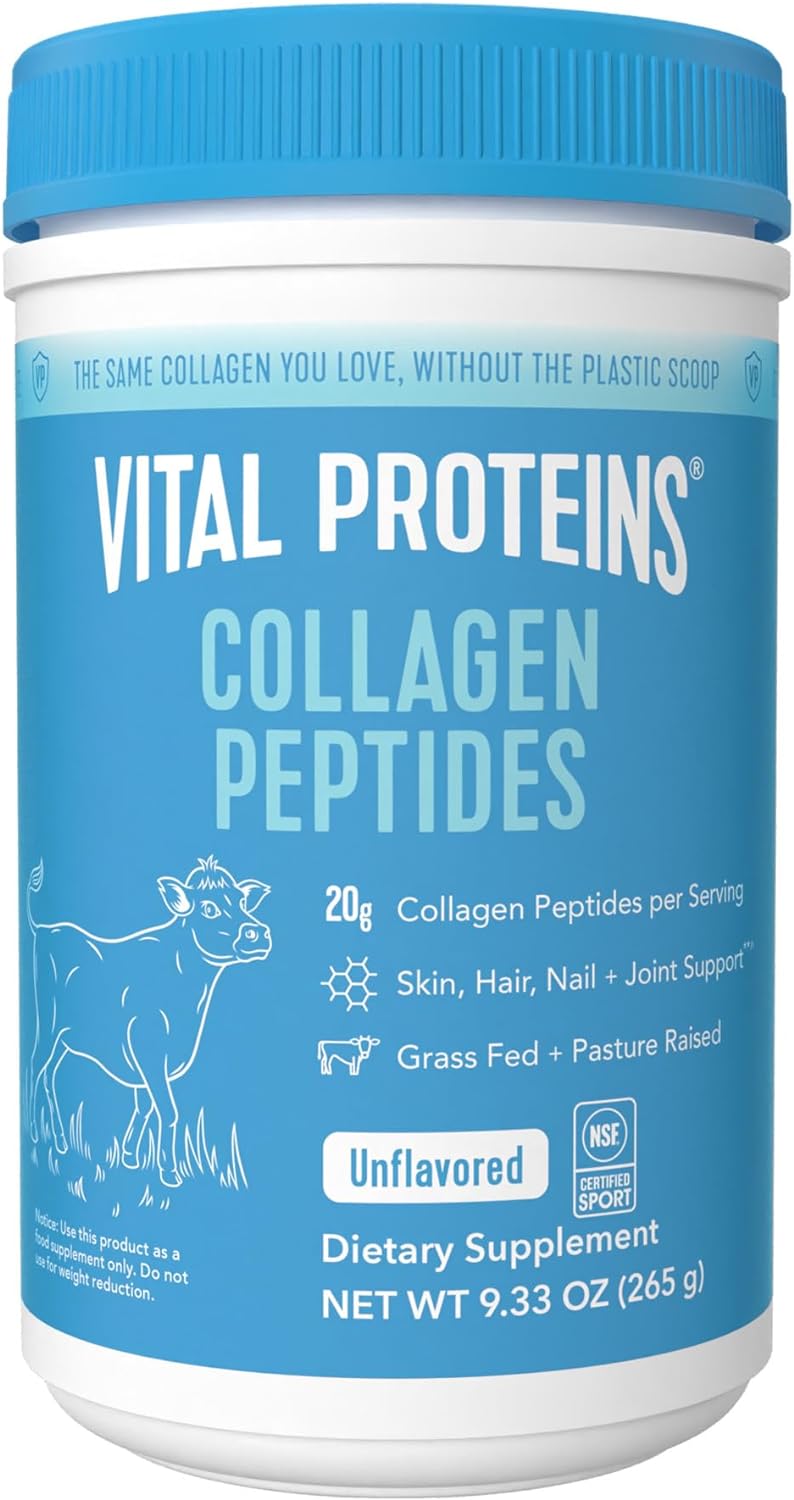 Vital Proteins Collagen Peptides Powder, Promotes Hair, Nail, Skin, Bone and Joint Health, Zero Sugar, Unflavored 9.33 OZ