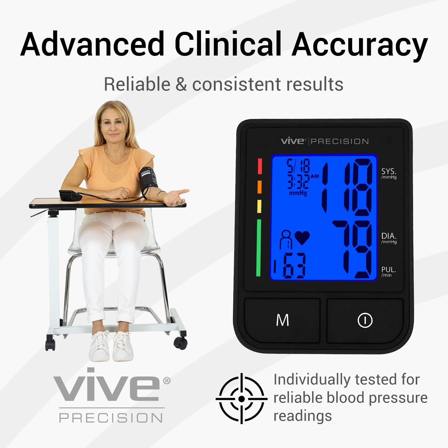 Vive Blood Pressure Machine Monitor Cuff - Upper Arm BP Automatic Digital Bluetooth Read Out for Blood-Pressure Support System, Sphygmomanometer Heartbeat Detector, at Home High Low Read-Out