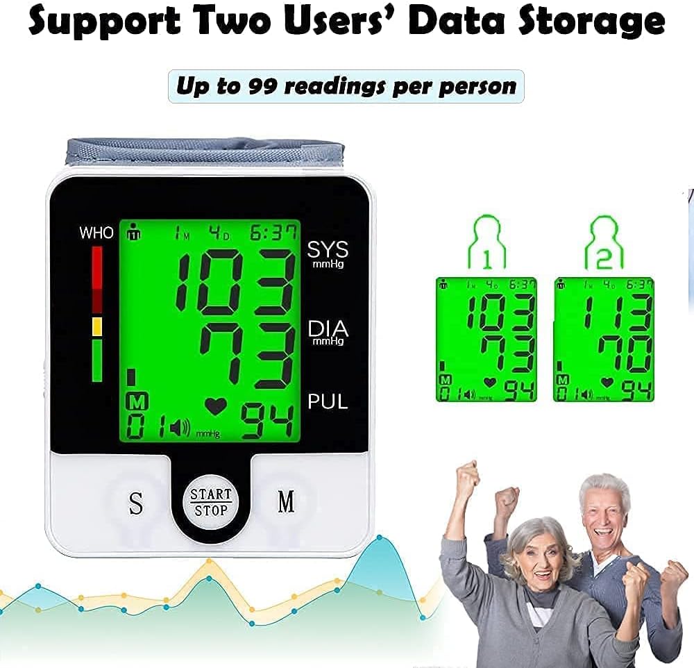 Wrist Blood Pressure Monitor, Automatic Digital Home BP Monitor Cuff - Accurate, Intelligent Voice, LCD Tri-Color Backlight, USB Charging, Adjustable Cuff, Irregular Heartbeat  Hypertension Detector