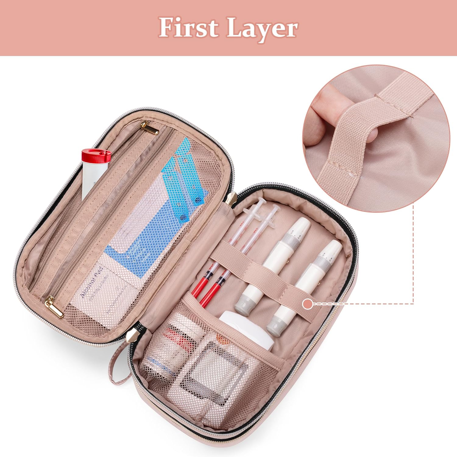 YARWO Insulin Cooler Travel Case with 2 Ice Packs, Double-Layer Diabetic Insulated Organizer, Portable Medication Bag for Insulin Pens, Glucometer and Diabetes Care Kits, Dusty Rose (Patented Design)