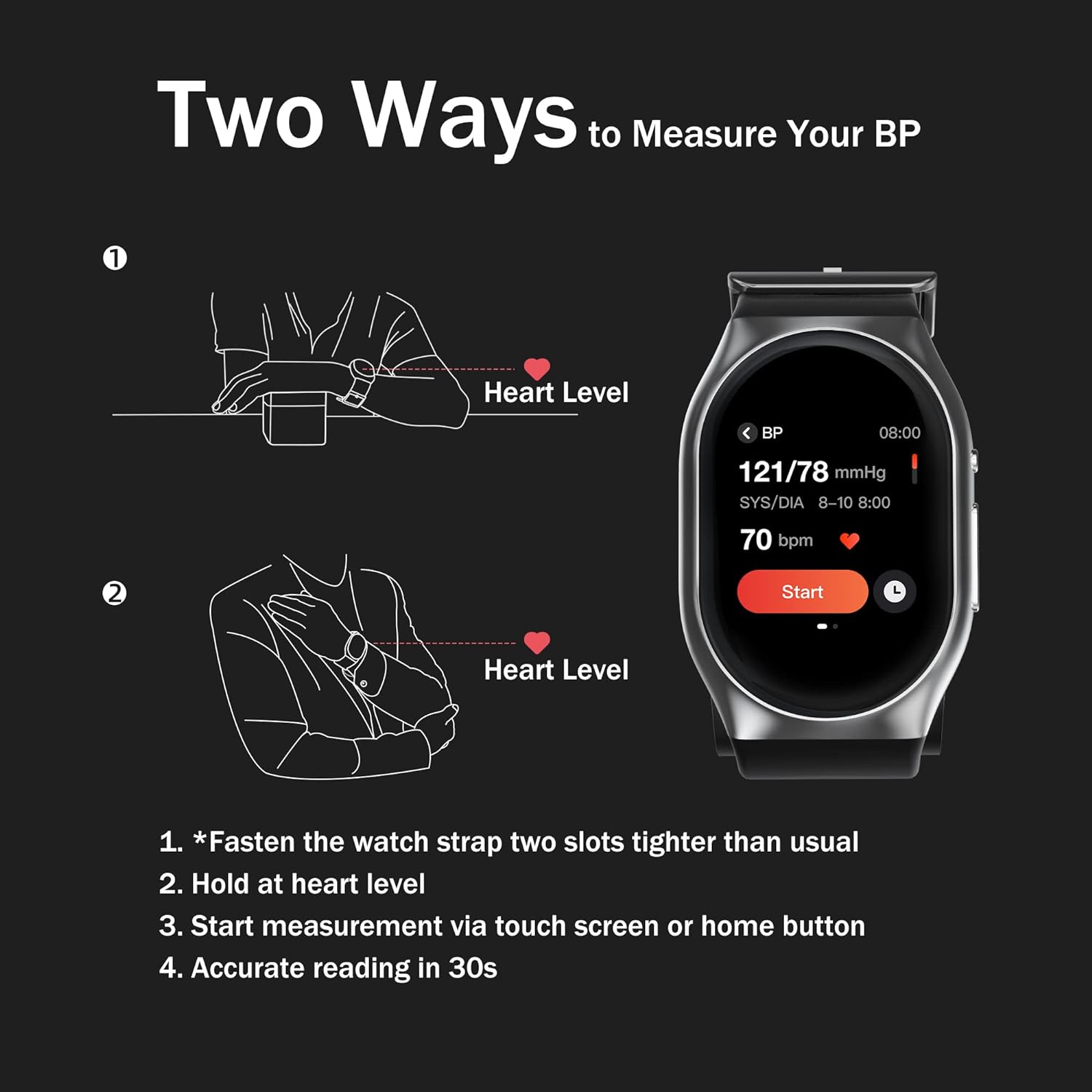 YHE BP Doctor Pro, Blood Pressure Watch with Patented Cuff, Wrist BP Monitor, Smartwatch for Blood Oxygen, HRV, Heart Rate, Sleep and Sports Tracking with App for Android iPhone