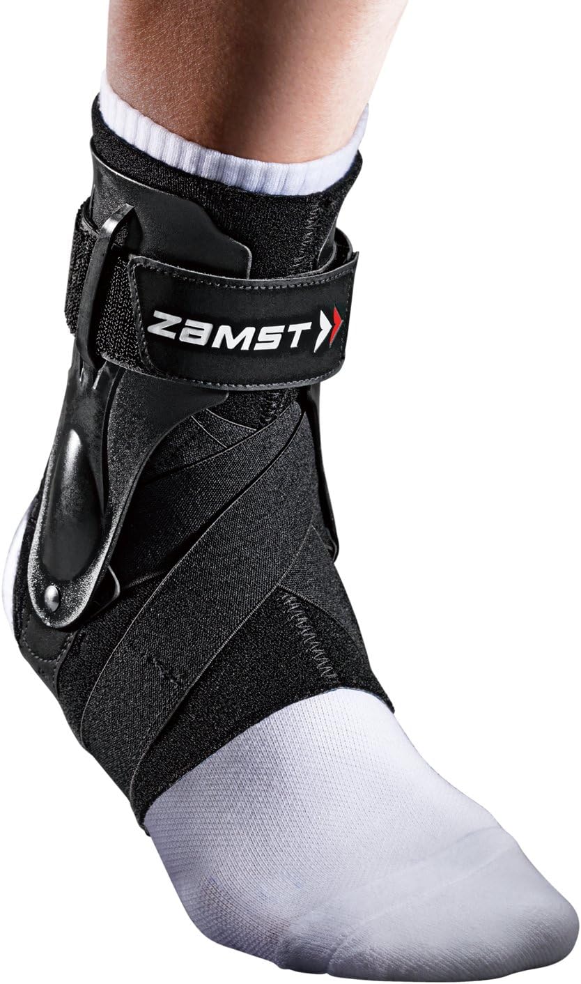 Zamst A2-DX Sports Ankle Brace with Protective Guards For High Ankle Sprains and Chronic Ankle Instability-for Basketball, Volleyball, Lacrosse, Football-Black, Size, Right and Left Specific